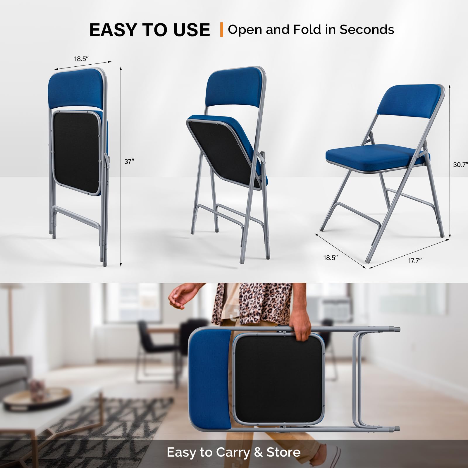 350 Lb Folding Chairs VINGLI Padded Folding Chairs With Thick Seat