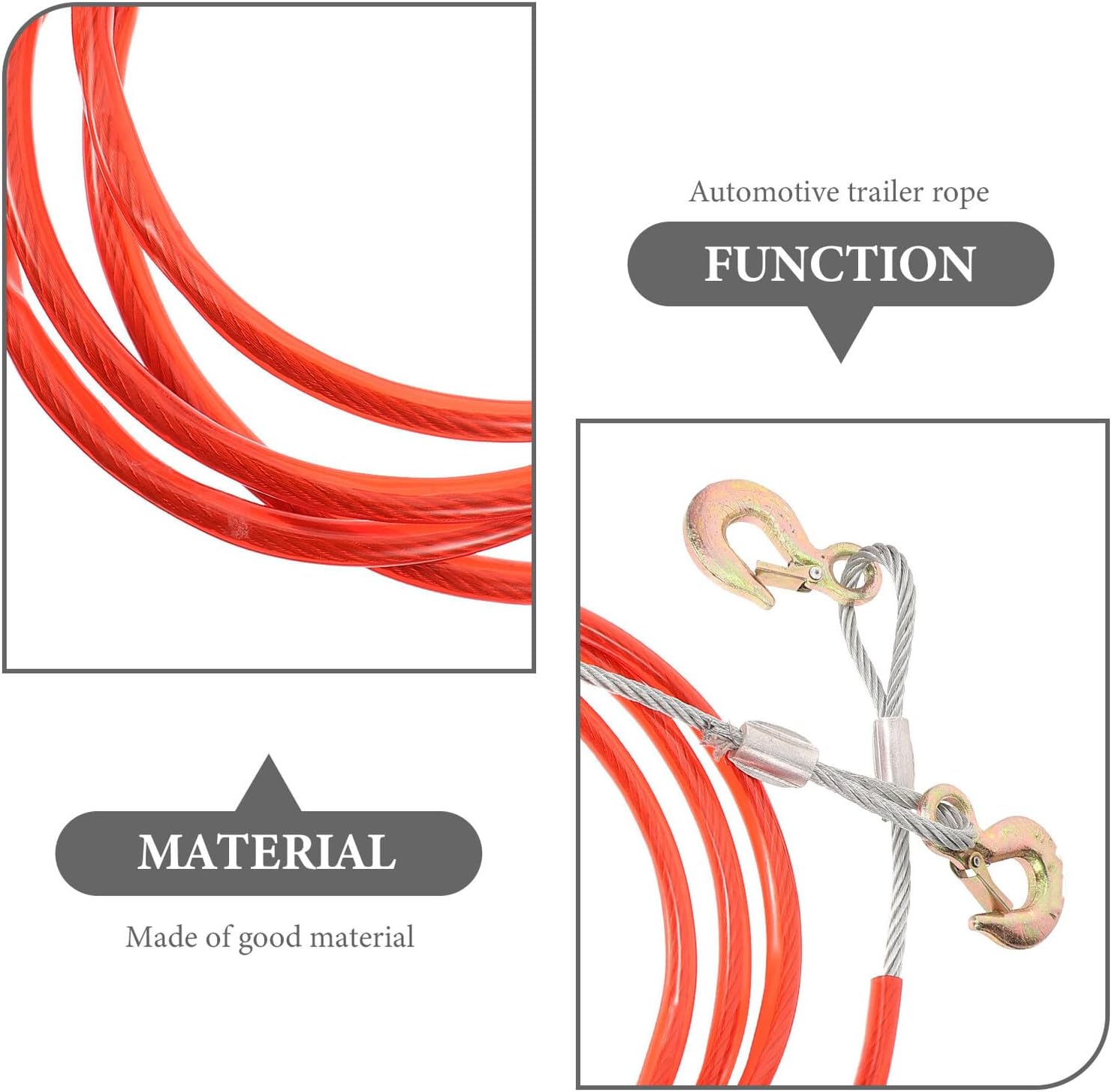 jojofuny Heavy Duty 8mm Thickened Car Tow Cable 4m Steel Wire Towing Rope with Hook Portable Trailer Strap for Off-Road and Emergency Towing