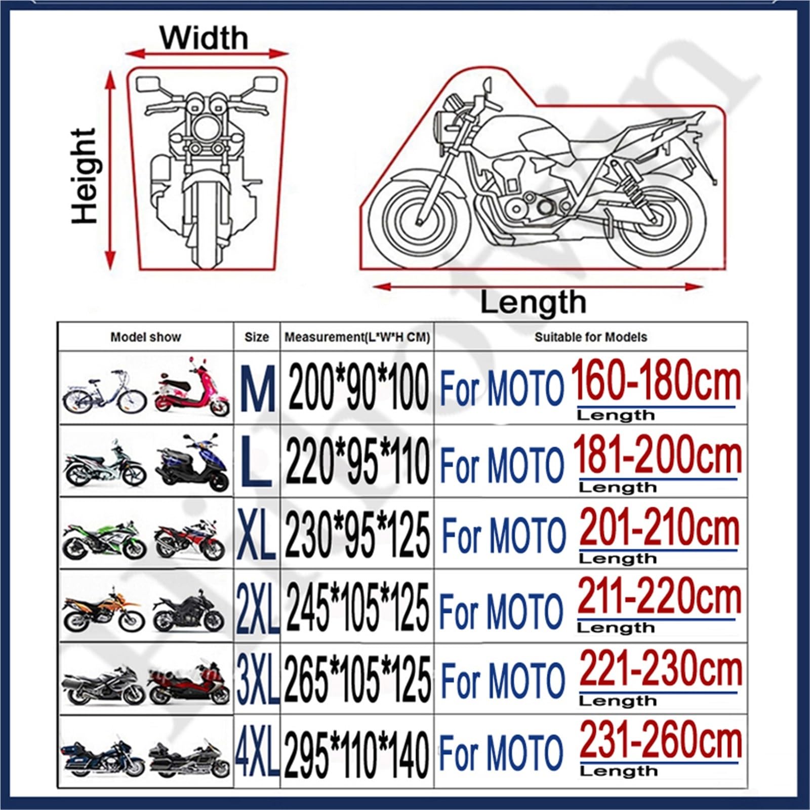 Korek wlewu paliwa do motocykla Pokrowce na motocykle Wodoodporne silniki Kurz Deszcz Śnieg Osłona UV Pokrowiec kryty Na zewnątrz M L XL XXL 3XL 4XL(L for 181-200cm)