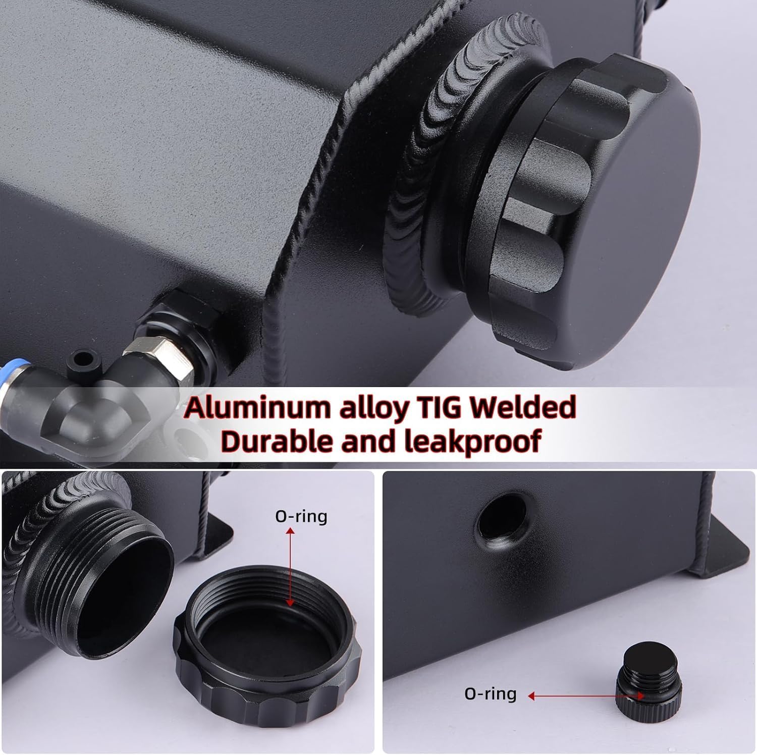 1L Coolant Overflow Tank Coolant Reservoir Tank, Aluminum Radiator Overflow Tank,Reservoir Expansion Tank,Universal Fit,Black