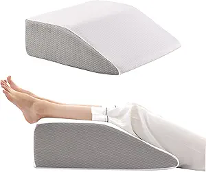 Leg Pillow, 8inch Leg Elevating Pillow for After Surgery, Blood Circulation, Leg Wedge Pillow for Side Sleeping, Leg Rest for Swelling, Cooling Gel Memory Foam Top, White/Grey