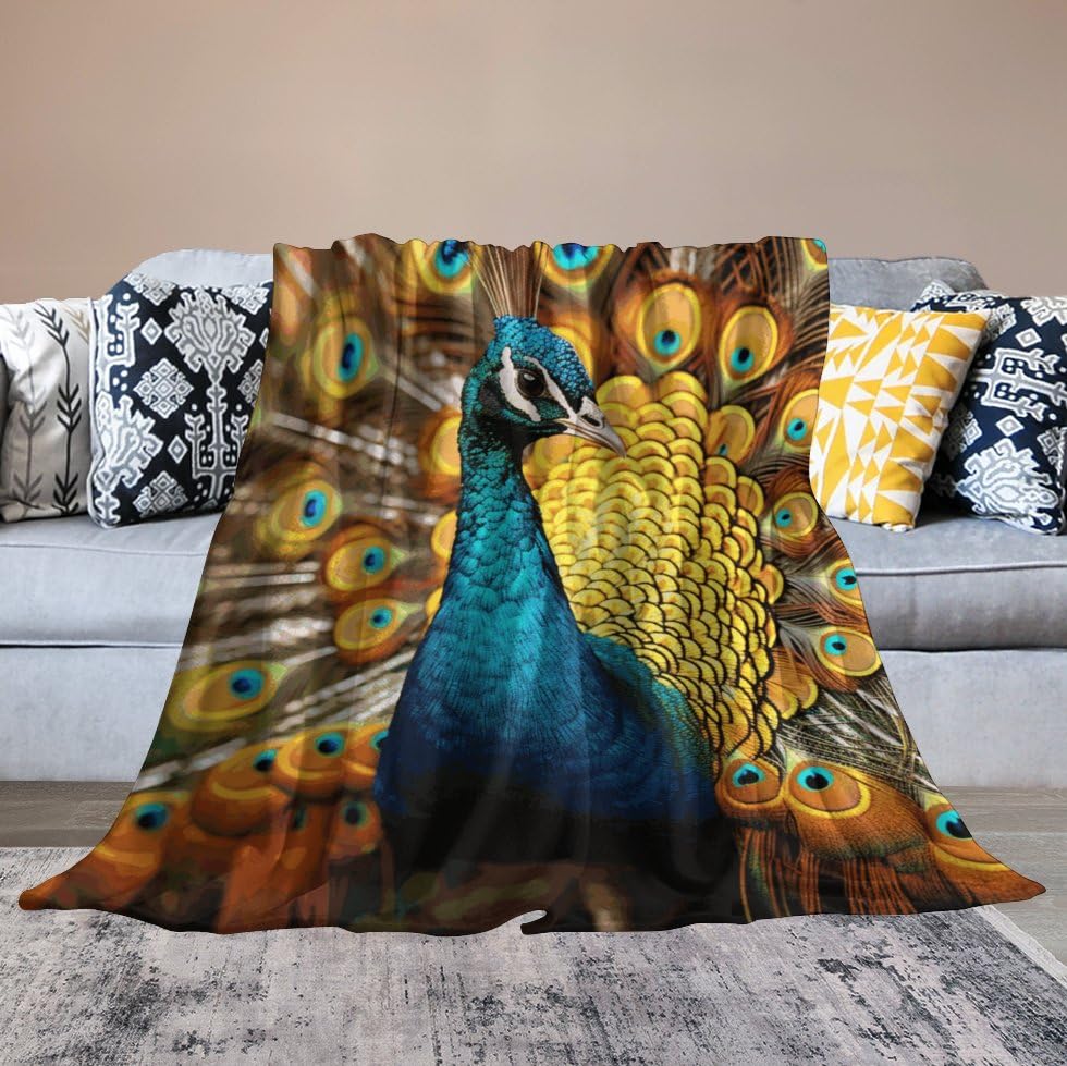Couverture en micro polaire paon 152x203 cm pour lit et canapé