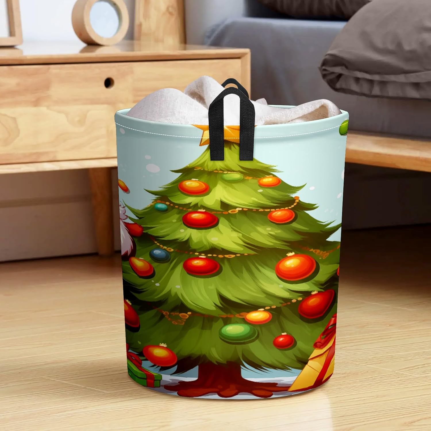 Light Green Santa Claus Gifts Large Laundry Hamper Foldable Waterproof Dirty Clothes Basket Dorm Clean Laundry Baskets