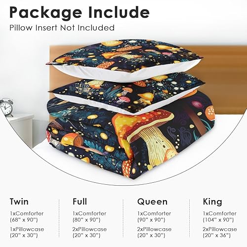 Miniatura 6 de Juego de edredón de hongos para niños, adolescentes y adultos, tamaño Queen, juegos de ropa de cama de microfibra lavada con agua con 1 edredón y 2
