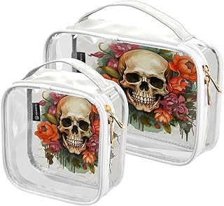 2Pcs Skull Flower Cosmetic Bags,Clear Makeup ...