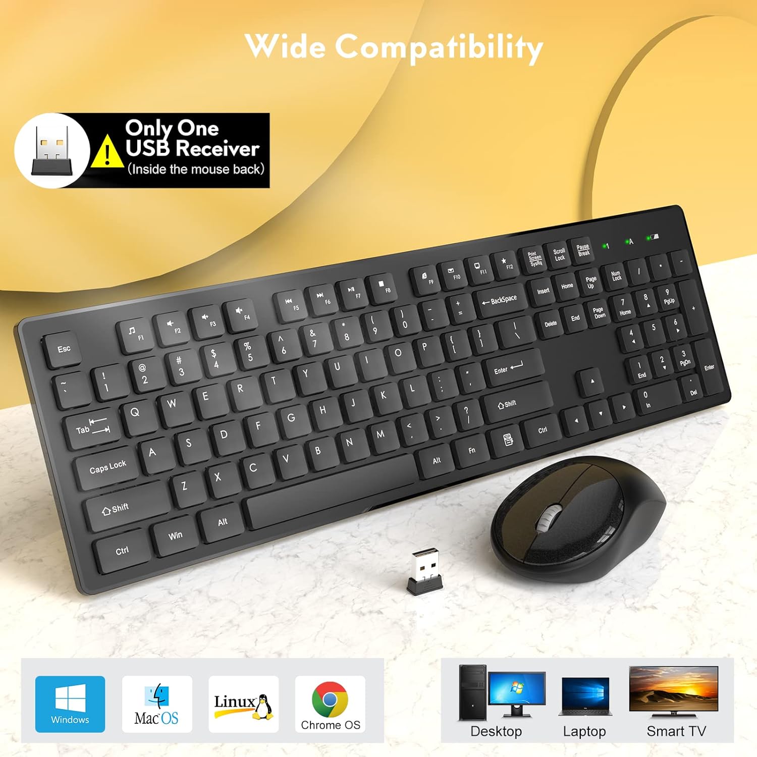 Wireless Keyboard and Mouse, Trueque Silent 2.4GHz Cordless Full Size USB Keyboard Mouse Combo, Long Battery Life, Lag-Free Wireless for Computer, Laptop, PC, Windows, Mac, Chrome OS (Black) : Electronics