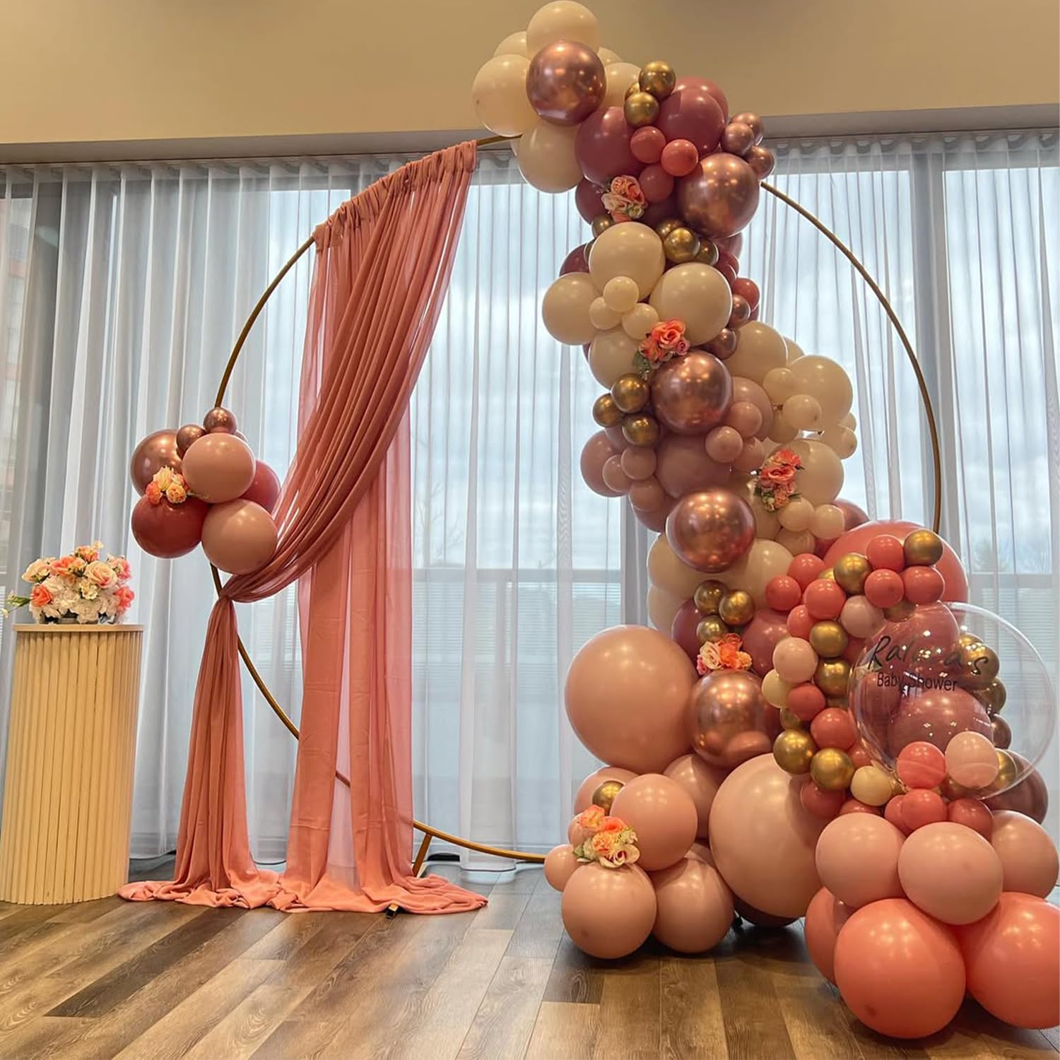 Runde Ballonbogen Kit, 2,2M Ballon Hoop Stand, Gold Mmetal Ballon Hoop Frame, Hochzeit Backdrop Stand, Ggraduation Party Dekoration