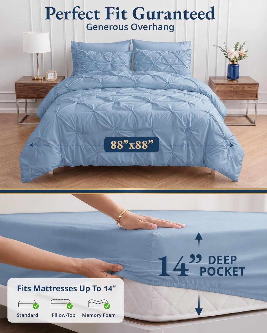 LANE LINEN 7 Piece Queen Comforter Microfiber All Season - French Blue image 3