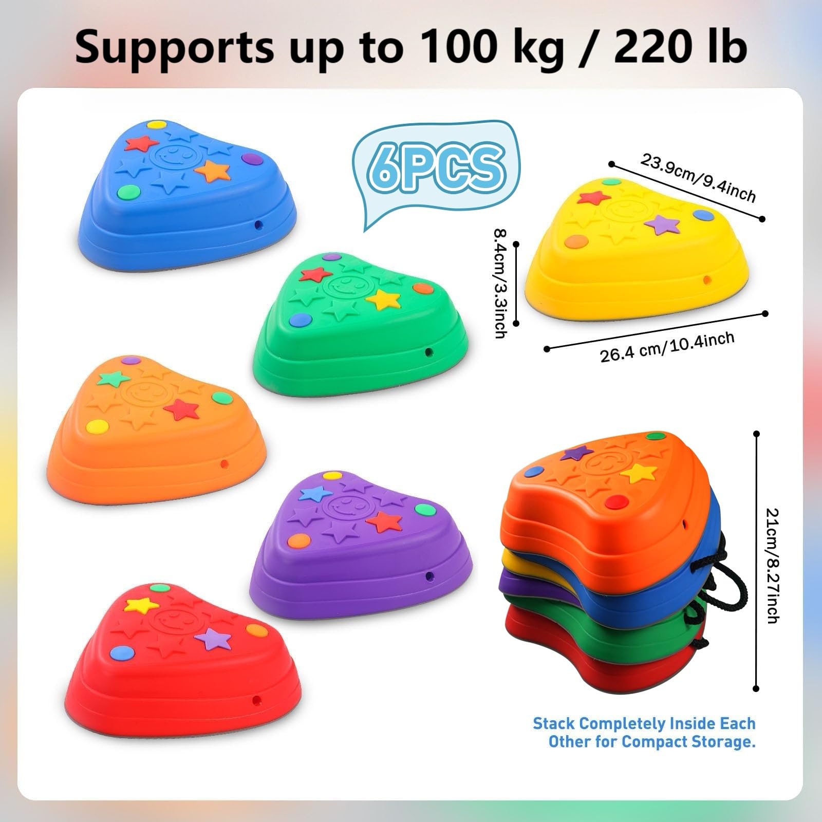 Balanciersteine für Kinder, 6er Set Stapelsteine Balancieren fördert Balance & Koordination, Indoor & Outdoor Flusssteine, Stepping Stones Rutschfest Stapelbar, Trittsteine für Schulen Kitas