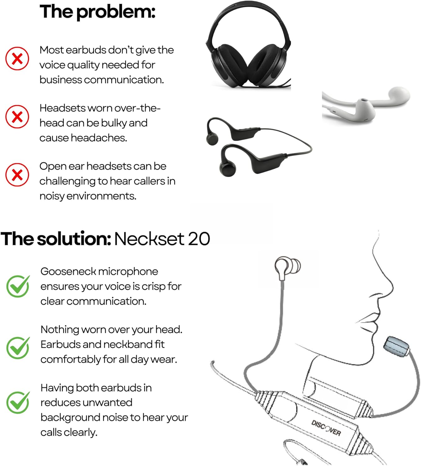 Discover Neckset 20 USB Wired Earbuds with Microphone for Work Calls and Meetings - USB-A and USB-C Connectivity for Computer and Mobile Phones
