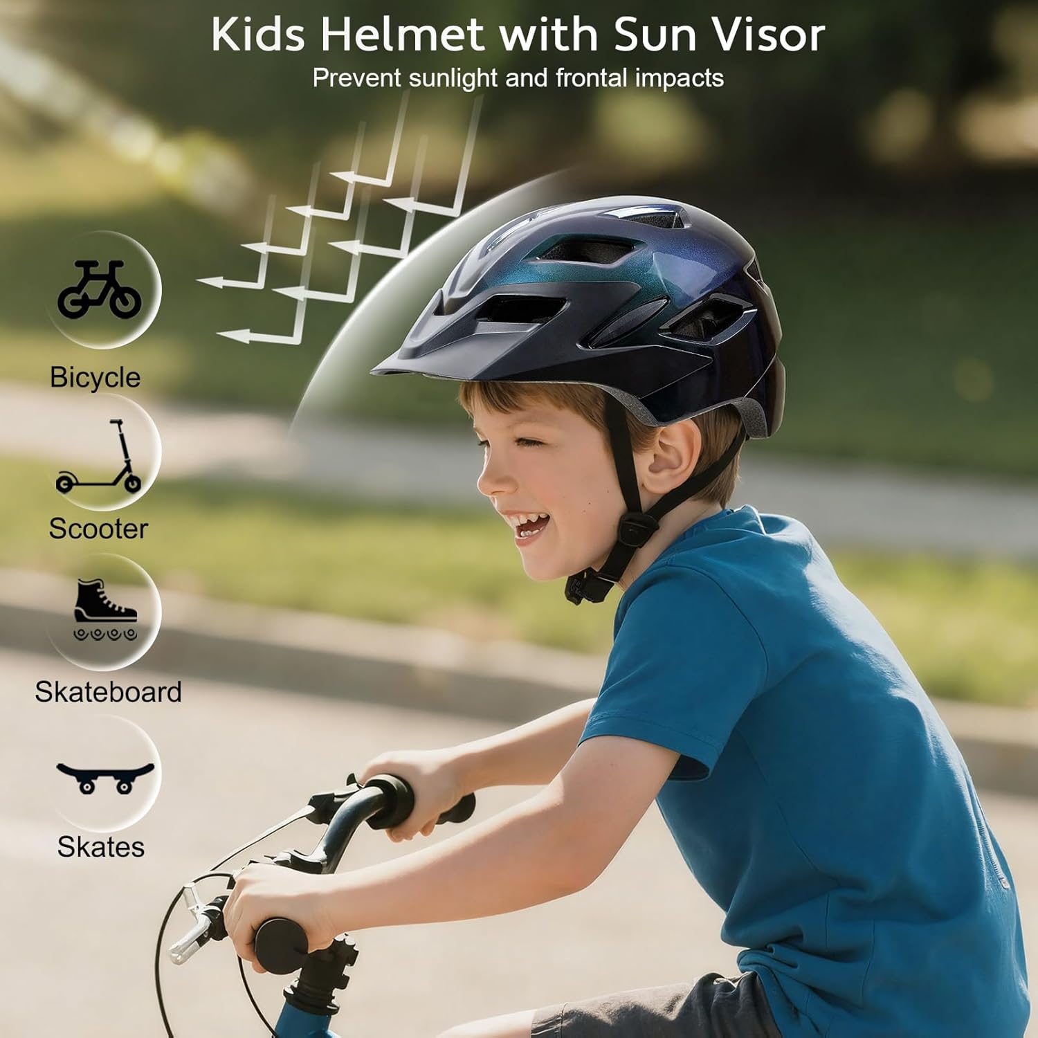 Kids Bike Helmet, Toddler Helmet for Kids 3-5/5-8/8-10 Years Boys Girls, Adjustable Youth Bike Helmets with Detachable Visor, Bicycle Helmets for Skateboard Scooter Cycling - Image 2
