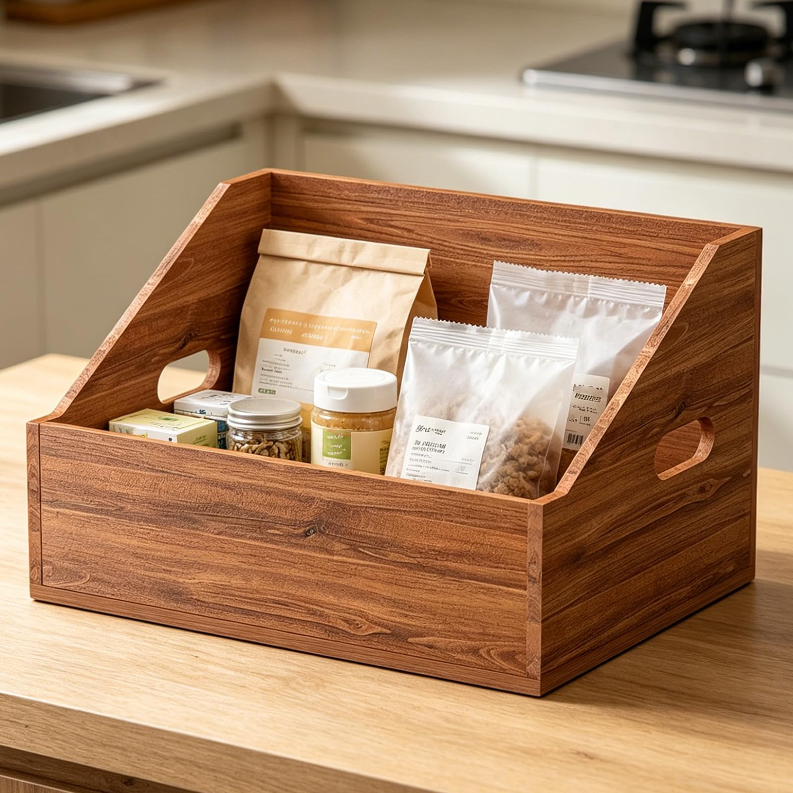 Scatola portaoggetti in legno con maniglie per l ' organizzazione della scrivania, supporto verticale anteriore aperto per file, riviste, libri e archiviazione dischi scrivanie da studio Organizer