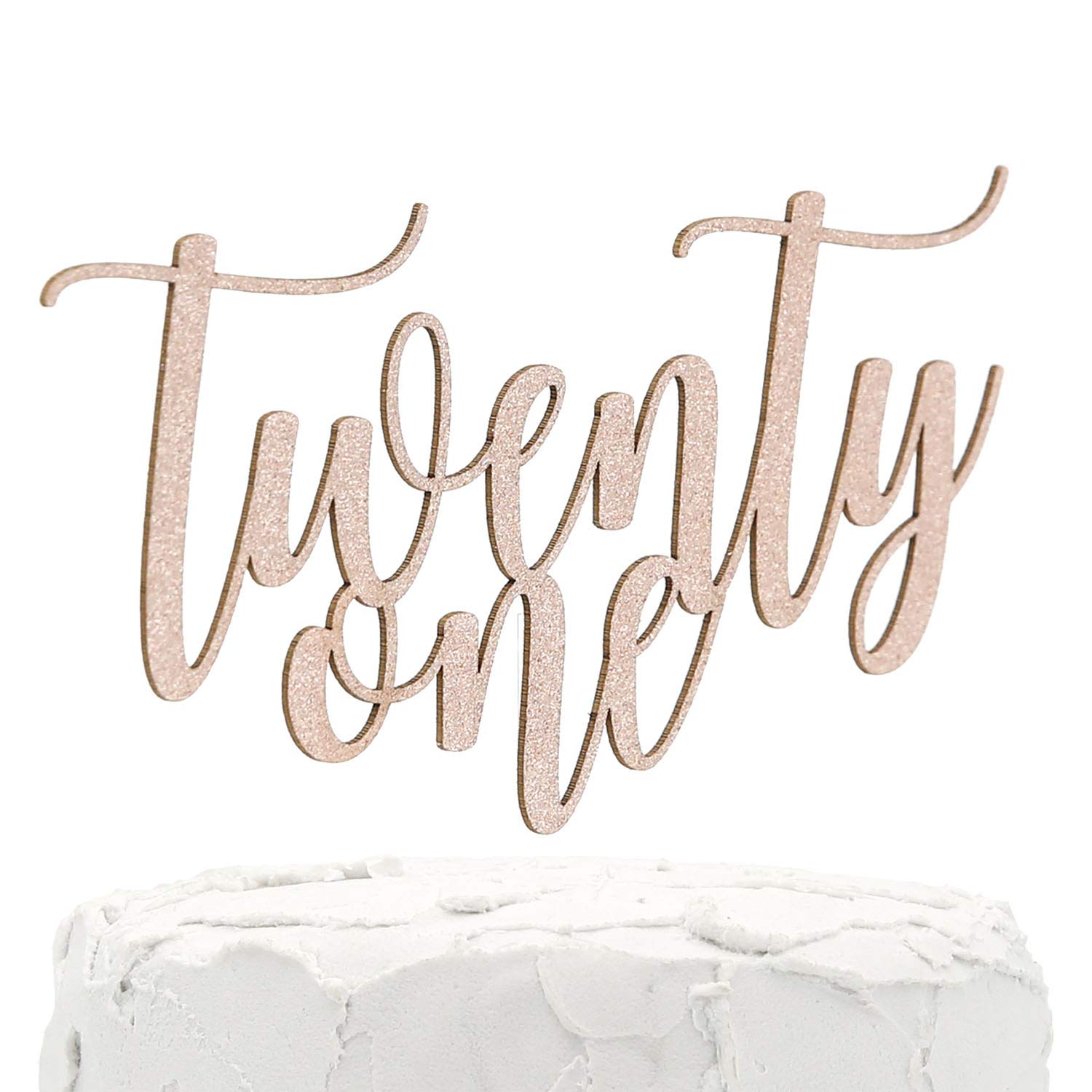 21st Birthday Cake Topper - Rose Gold Glitter 'twenty One' Design