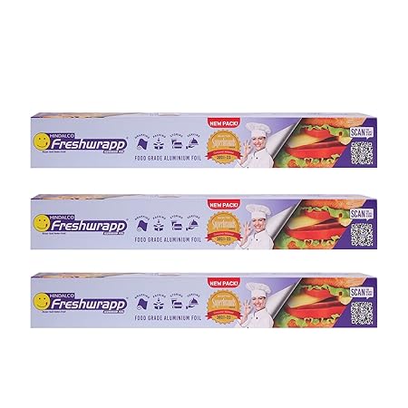 Hindalco Freshwrapp Aluminium Foil 18 Meters, 11microns (Pack of 3) | Food Packing , Wrapping, Storing and Serving