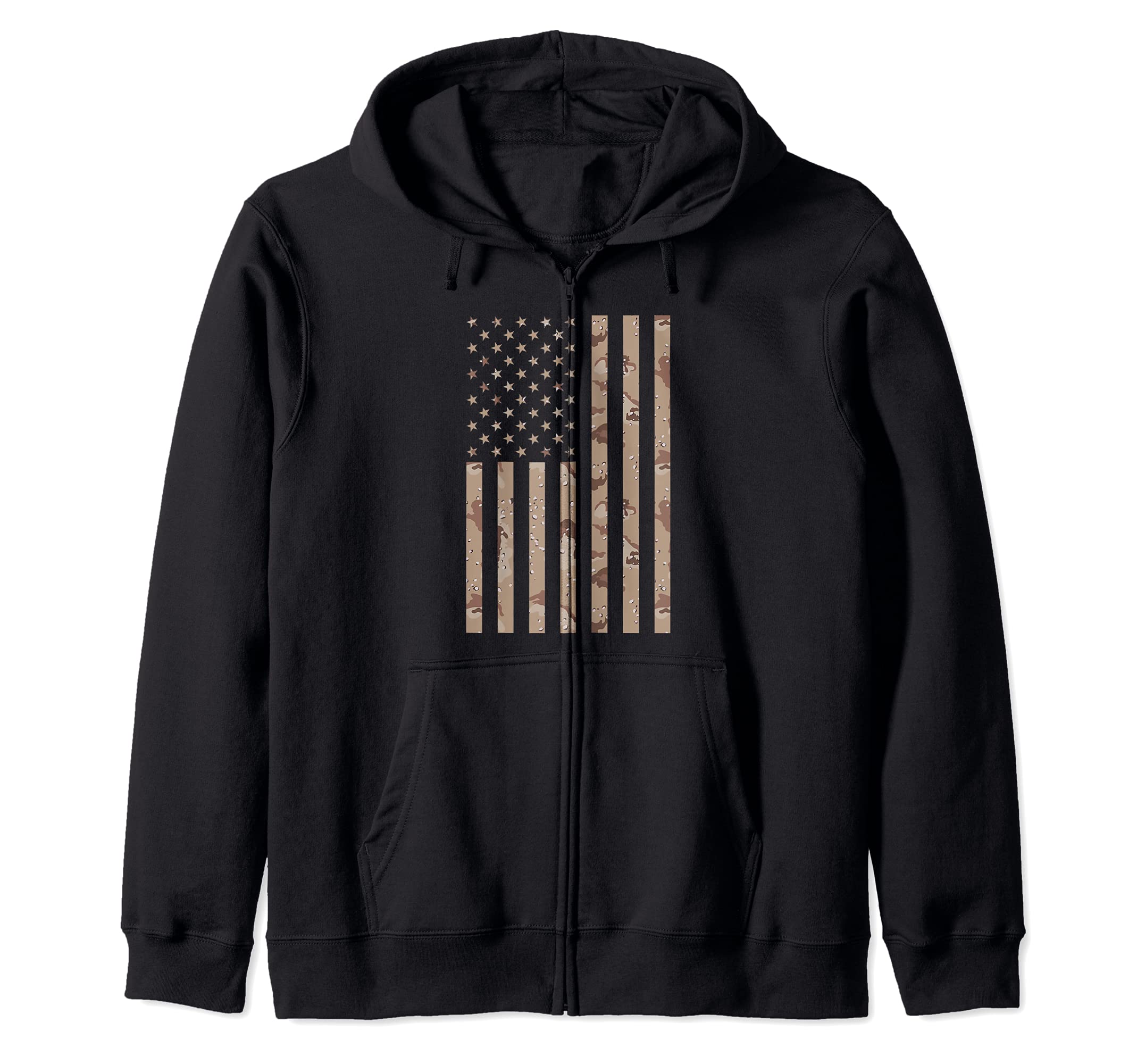 Desert Camo American Flag July 4 Memorial Day Veterans Zip Hoodie, Black