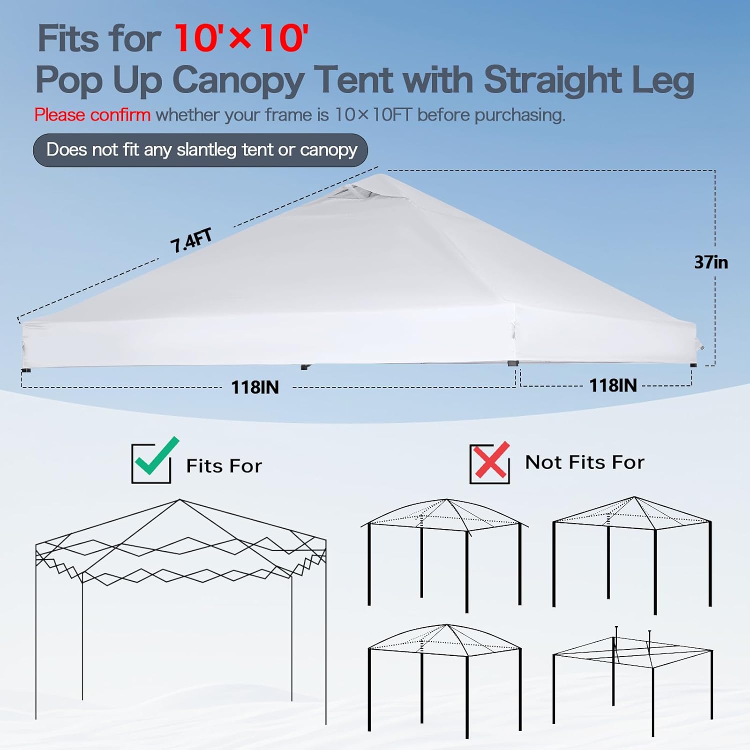 10x10 Canopy Replacement Top with Air Vent, Pop Up Canopy Replacement for Straight Leg Canopy Tent, Canopy Replacement Cover UV Resistant Waterproof for Garden Patio Camping (Top Only)(Silvery White)
