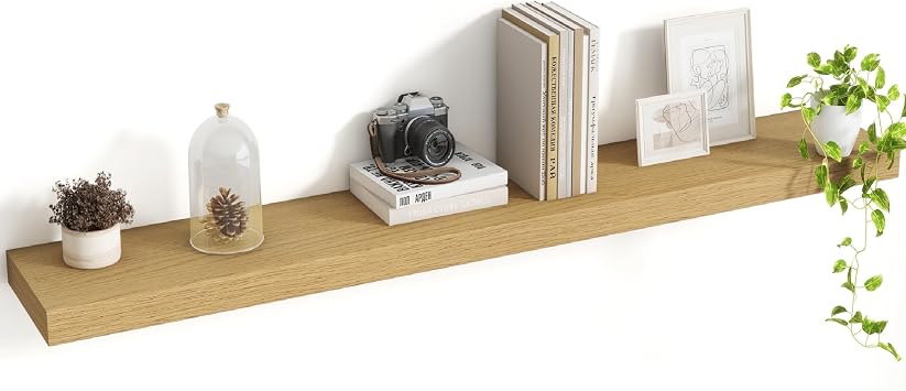 Acovy 48 Inch Floating Shelves, 8 Inch Deep Floating Shelves for Wall, Hanging Shelf with Invisible Brackets, Deep Shelves for Bathroom, Bedroom, Living Room, Oak, Set of 1