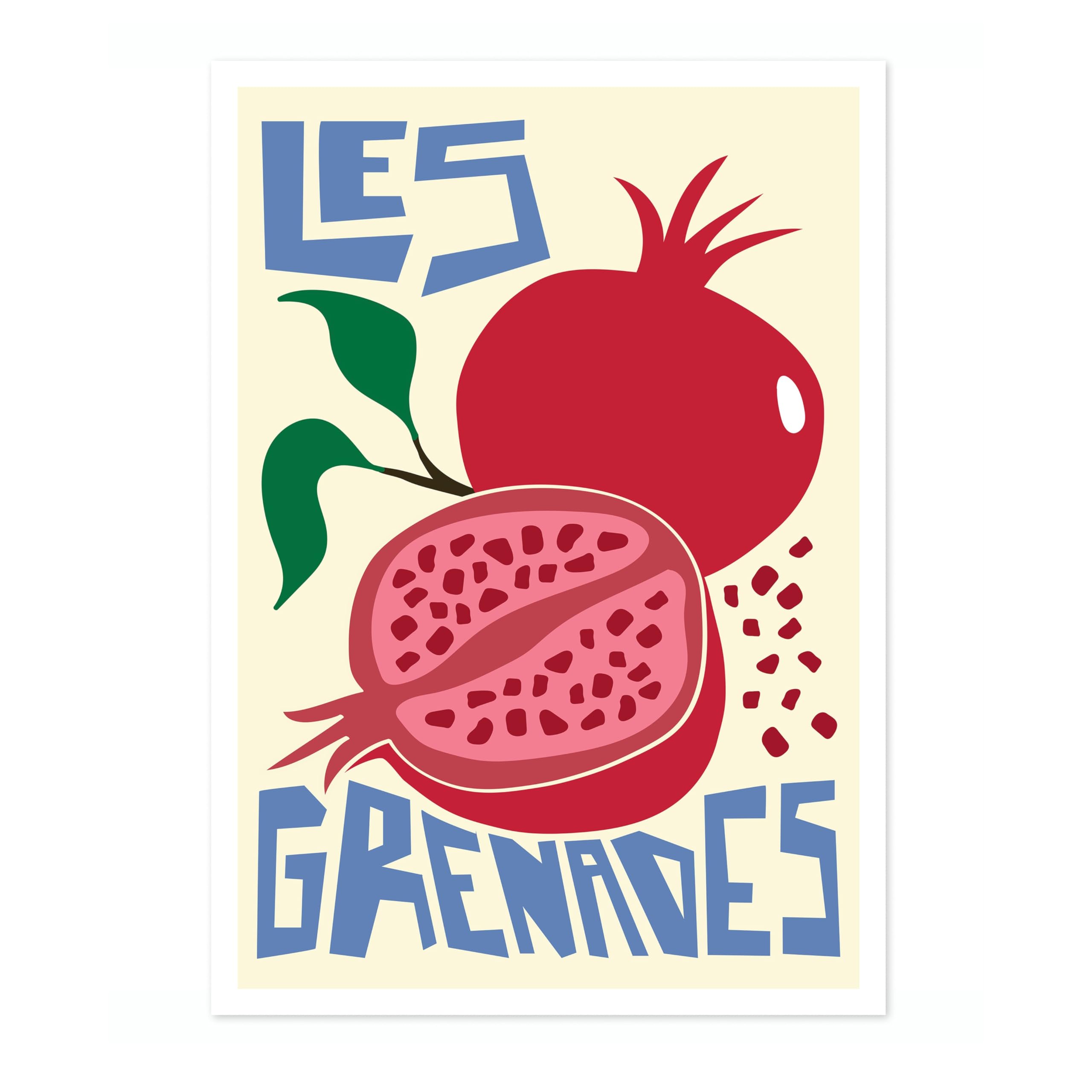 Animato Pomegranates Print, Graphic Fruit Poster, Colourful Framed Wall Art, Kitchen Decor, Foodie Gift Idea, Archival Matte, A4 (Print Only) - 29.7x21cm โ image 1