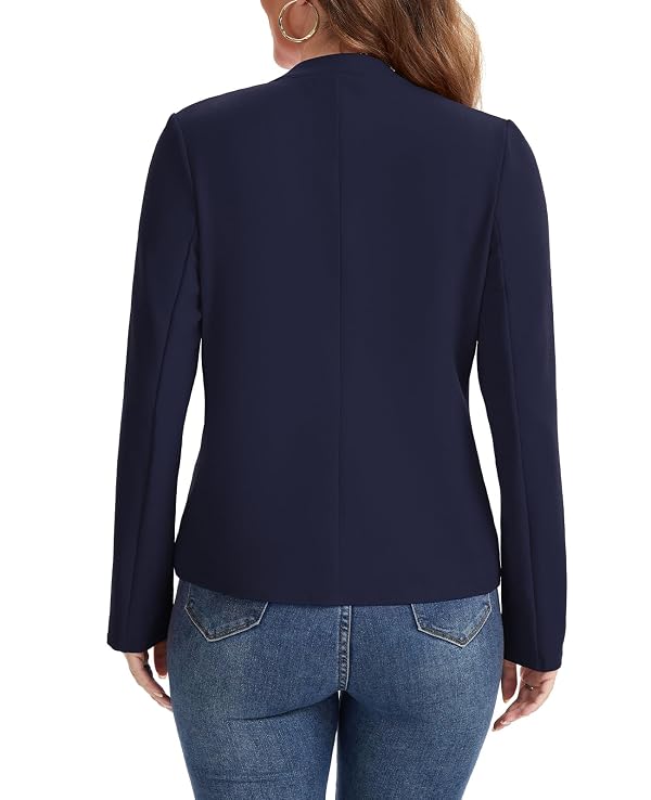 LADI TREND Women's Blazers & Suit Jackets Button Front Button Front Jacket Long Sleeve Collarless Blazer Casual Workwear with Pockets,L,Navy Blue by LADI TREND - Used condition - Image 5