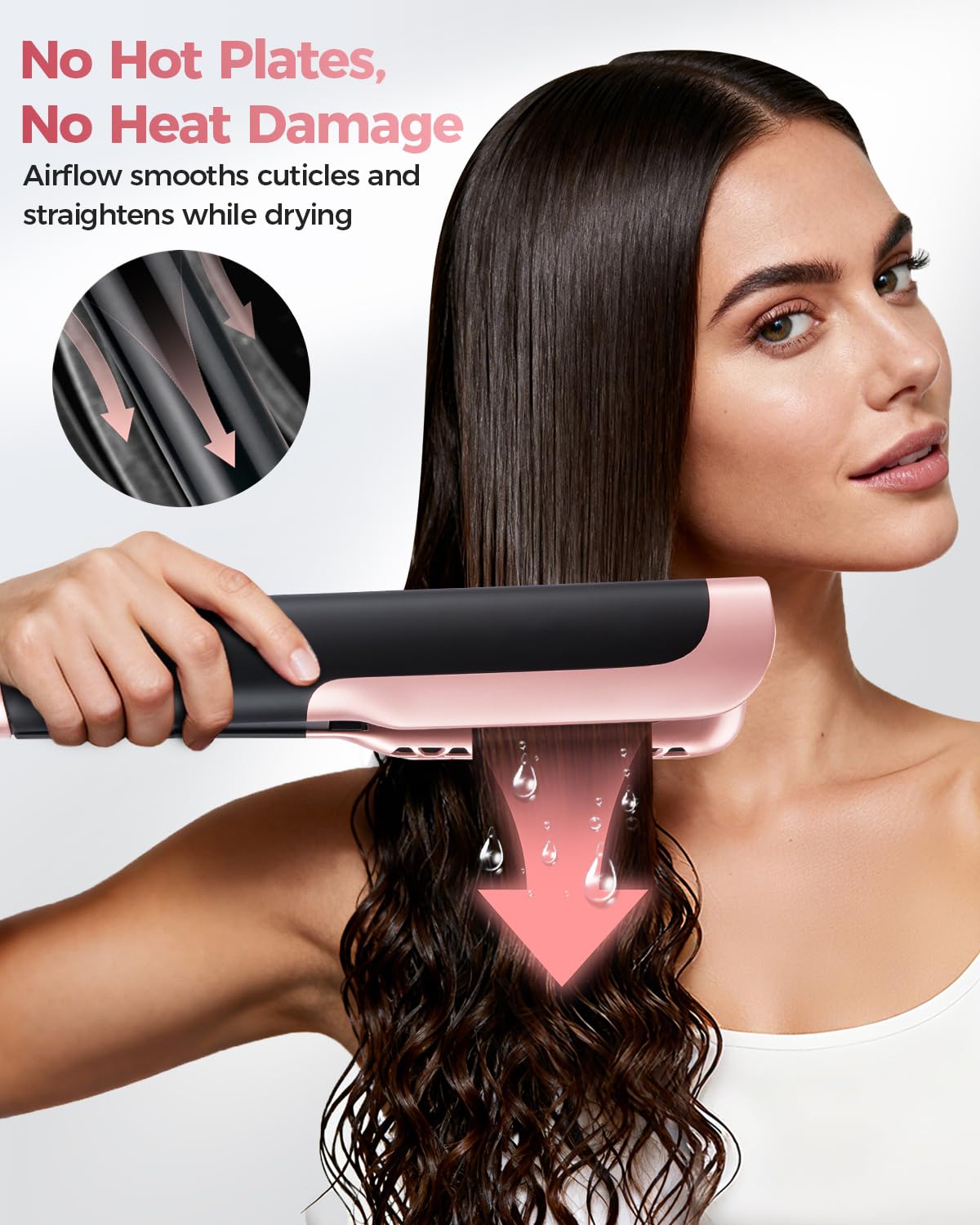 Plancha Pelo Aire Secador 2 en 1 - Sin Placa Calefactora, 110.000 RPM Motor Brushless, 1300W, 4 Temperaturas 3 Velocidades