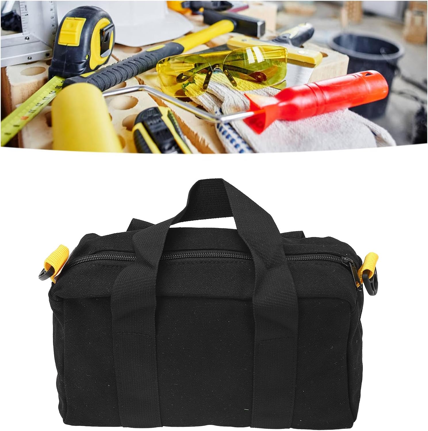 16 Inch Wide Mouth Tool Bag, Wide Mouth Canvas Tool Bag, Heavy Duty Large Capacity Tool Storage Bags, Small Tool Organizer Tote Bag for Electricians, Power Tool Organizer Pouch for Men(16 inches)