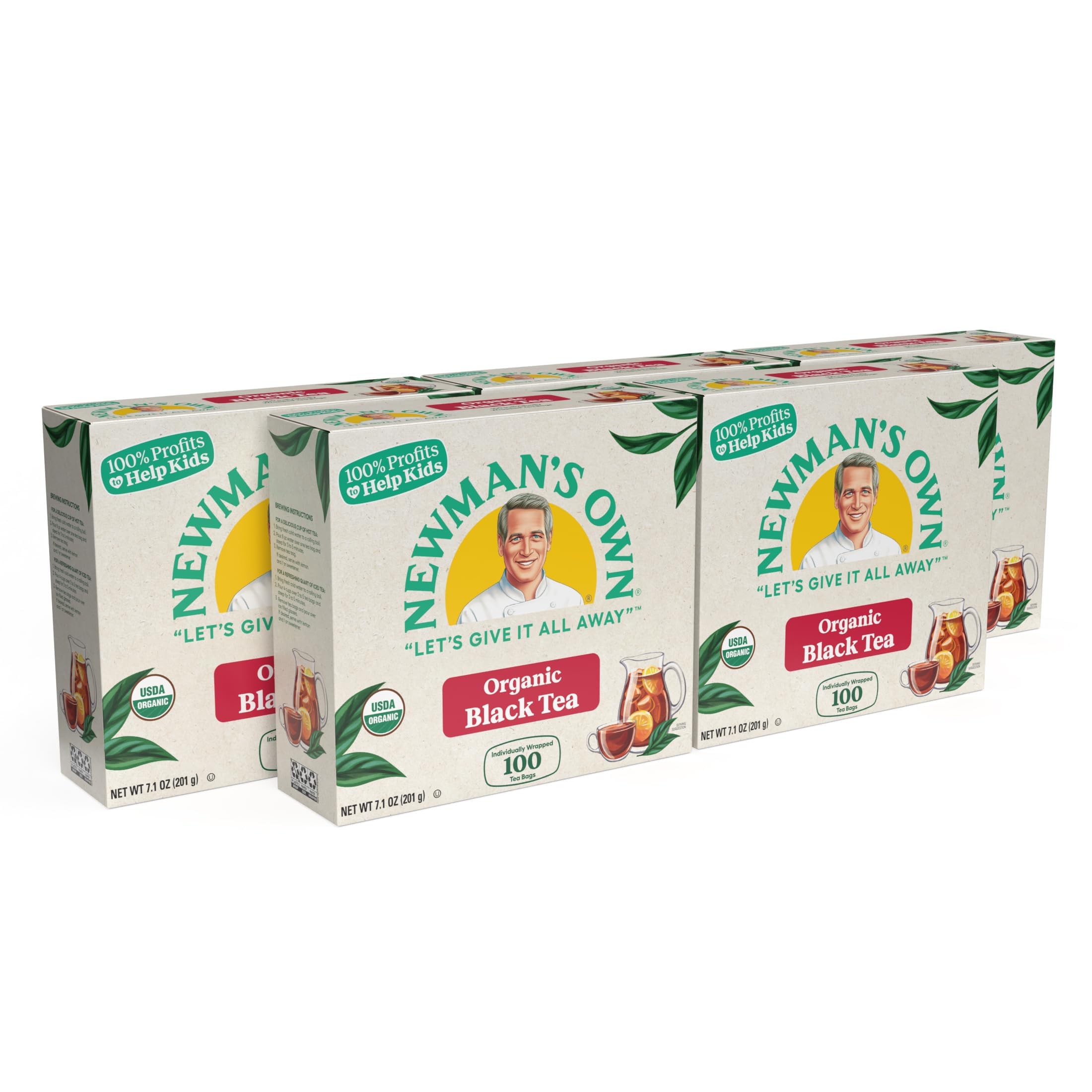 Newman’s Own Organic Black Tea, 100 Tea Bags, Pack of 5, USDA Organic