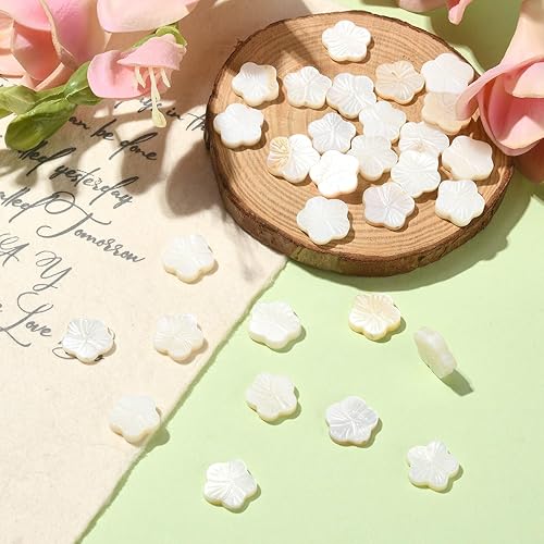 Miniatura 4 de LiQunSweet 30 cuentas de concha de agua dulce naturales, hebras de flores blancas, cuentas espaciadoras sueltas para collares, pulseras, aretes,