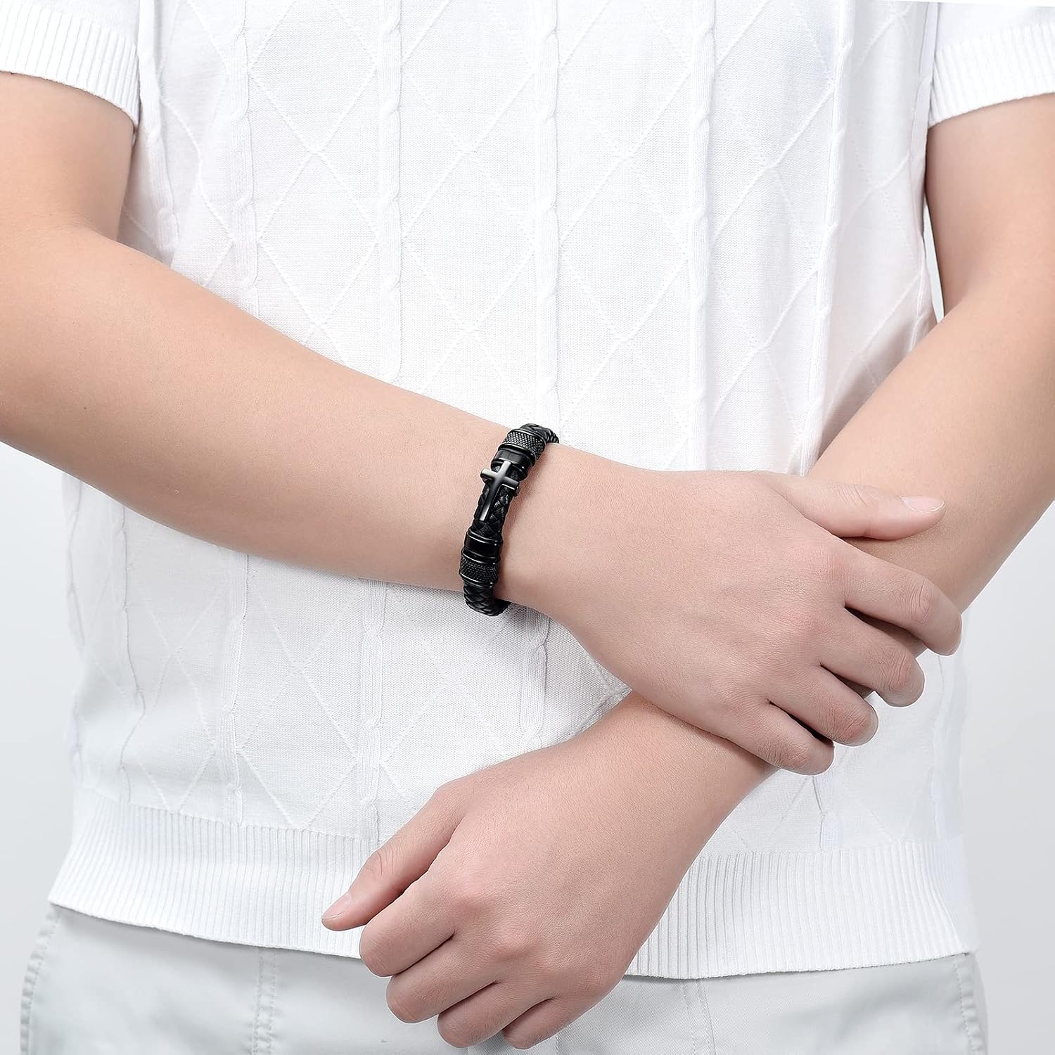 Minicremation Cross Cremation Jewelry Urn Bracelet for Ashes Genuine Leather for Women Men Keepsake Memorial Cuff Bangle Braided Wristband Bracelet for Men