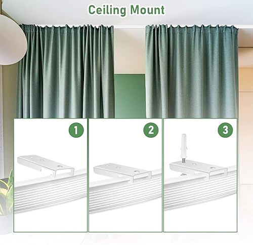 Miniatura 3 de TOKPLNU Accesorios de riel de cortina de techo, riel de cortina blanco flexible y flexible flexible de 12 pies para montaje en pared de techo, juego