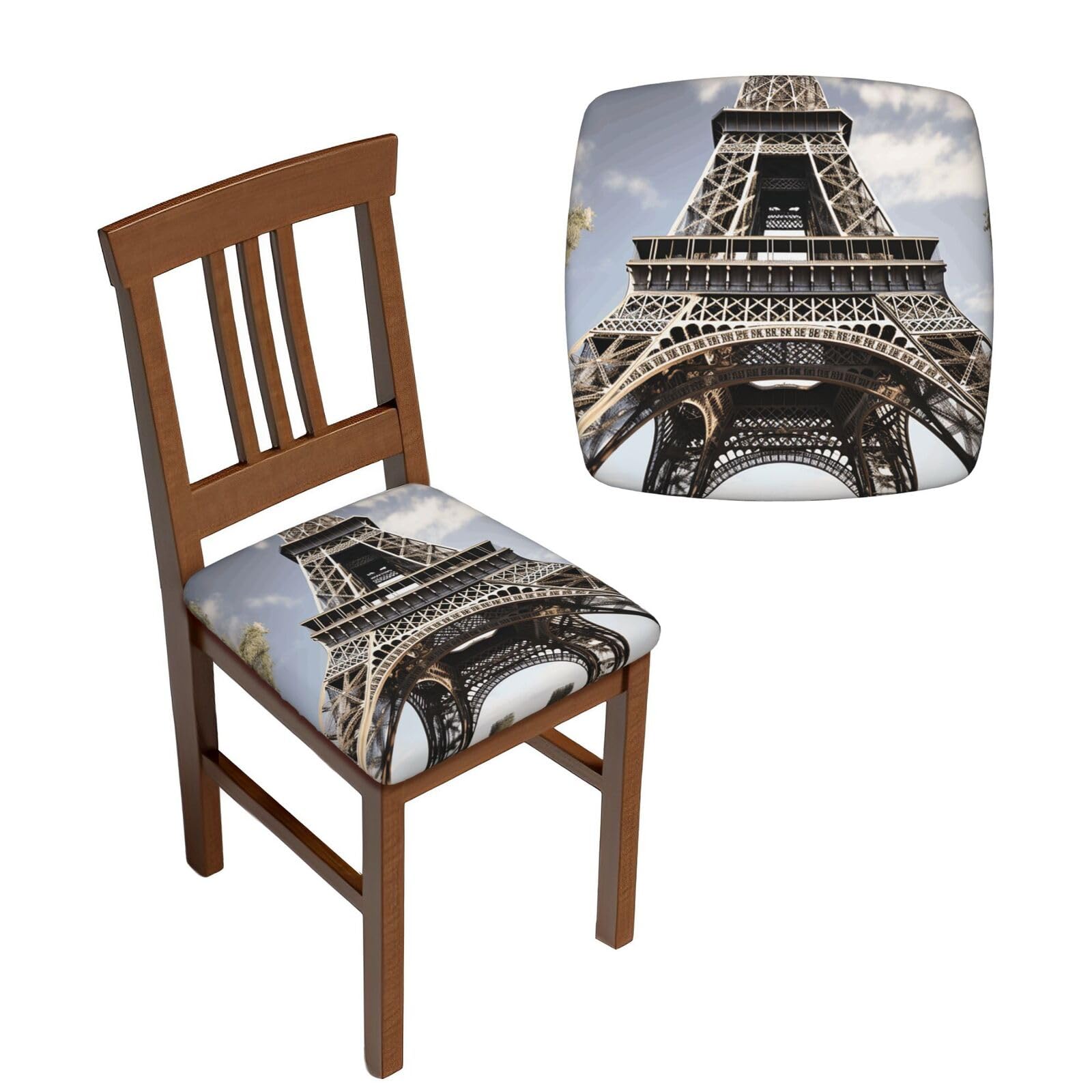 6PCS Dining Chair Covers for Dining Room Eiffel Tower French Paris Monument Chair Seat Cover Stretch Parsons Chair Slipcover Removable Washable Seat Cushion Slipcovers Cover for Kitchen Office