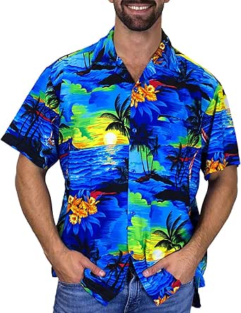 V.H.O. Funky Hawaiian Blouse Women Short-Sleeve Front-Pocket Wedding
