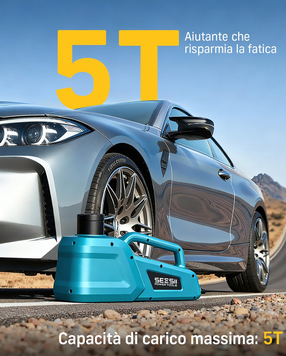 SEESII Cric idraulico per auto: 5 tonnellate 12V Cric Elettrico con telecomando e luce LED, portata di sollevamento di 15,5-45 cm per cambio gomme auto/SUV/camion e riparazione in garage