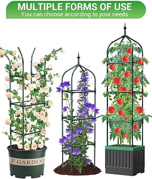 Trellis Obelisk with Flower Box on Wheels, 175 cm Tomato Planter with Trellis, Self-Watering Tomato Planters for Climbing Plants, Tomato Cage for Patio, Greenhouse, Gardening