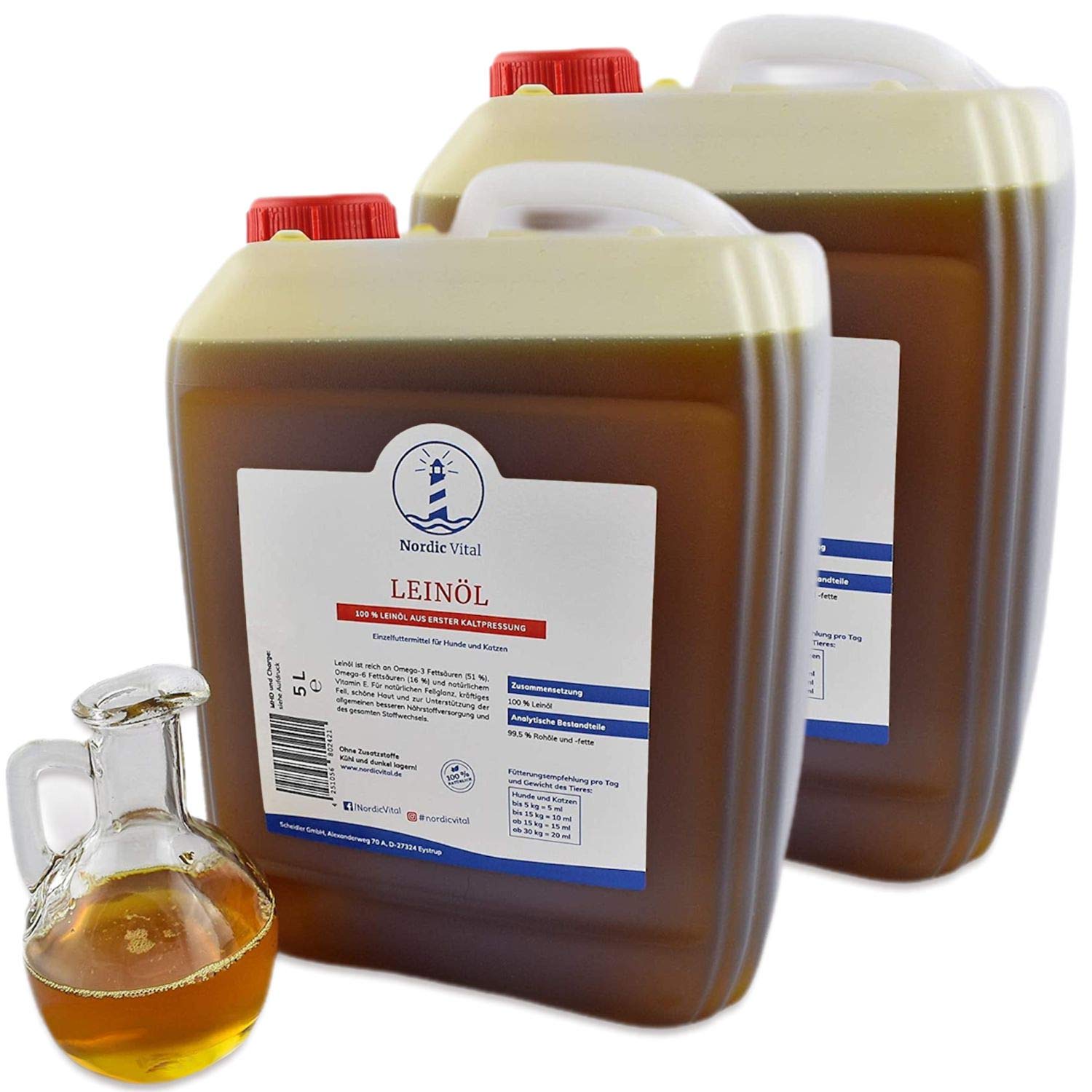 Leinöl für Pferde, Ponys, Hunde, Katzen- 2 x 5 Ltr. Kanister Premium100% ohne Zusätze garantiert und direkt aus erster Kaltpressung Reich an Omega-3 Fettsäuren
