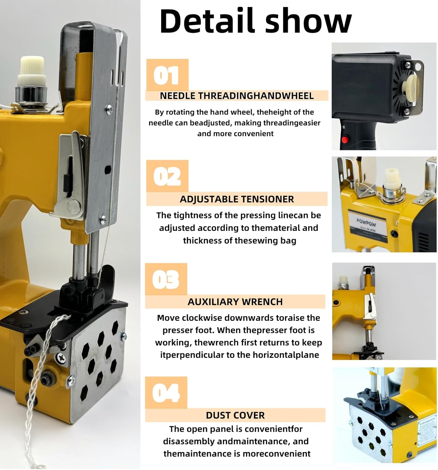 Bag Sewing Machine, 2s/bag Portable Bag Sewing Machine, Industrial Bag Closing Machine for Packing Woven Bags Non-woven Fabrics Leather (Yellow, Lithium Battery - 36V)