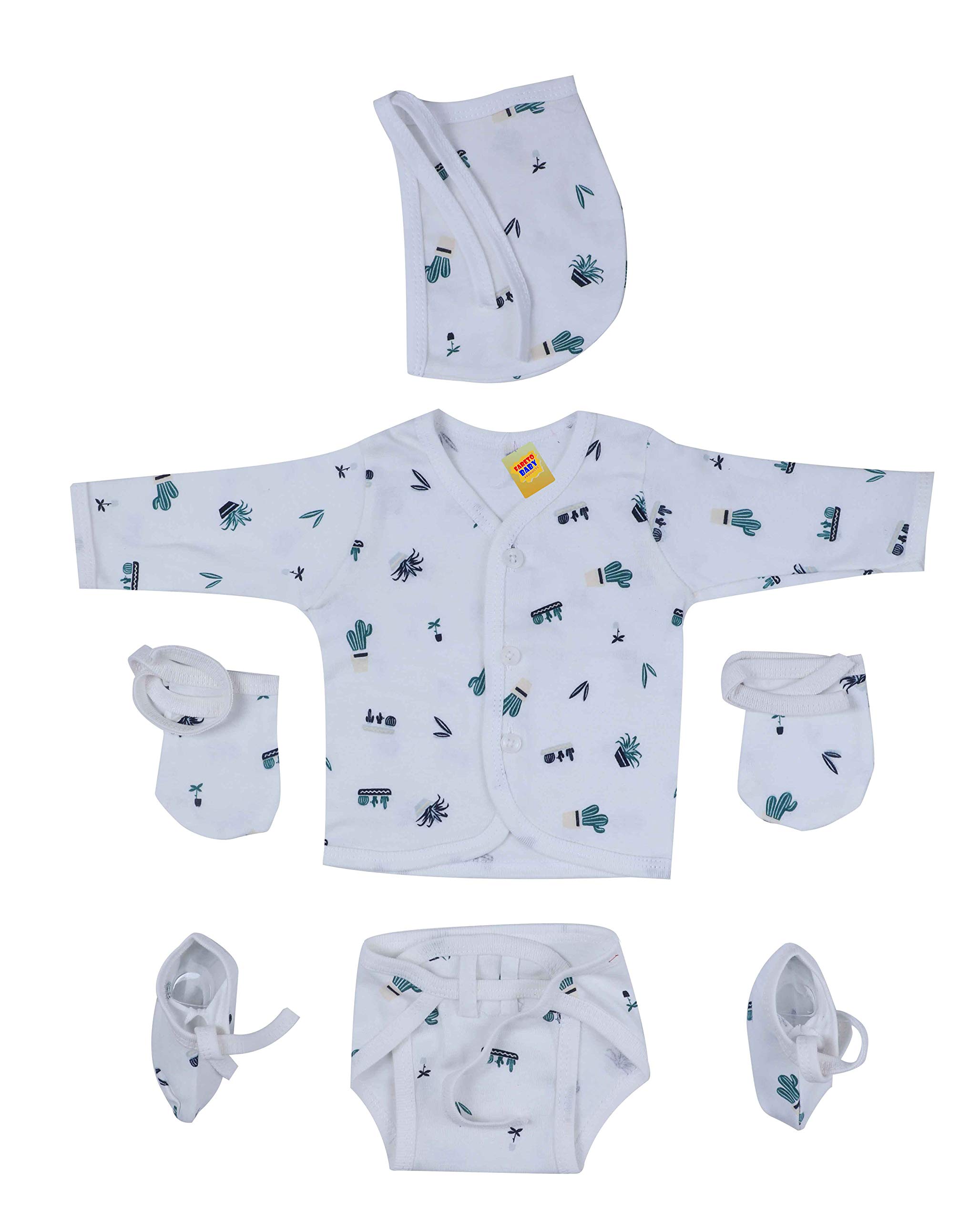 First Kids Step Fareto Newborn Baby's Front Open Shirts Caps Nappy Mittens and Booties (Assorted, 0-3 Months) Combo of 4 1