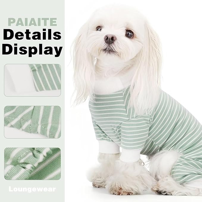 Pijama para Perro Paiaite Verde a Rayas, Tela de Algodón Elástica, Talla XS miniatura 7