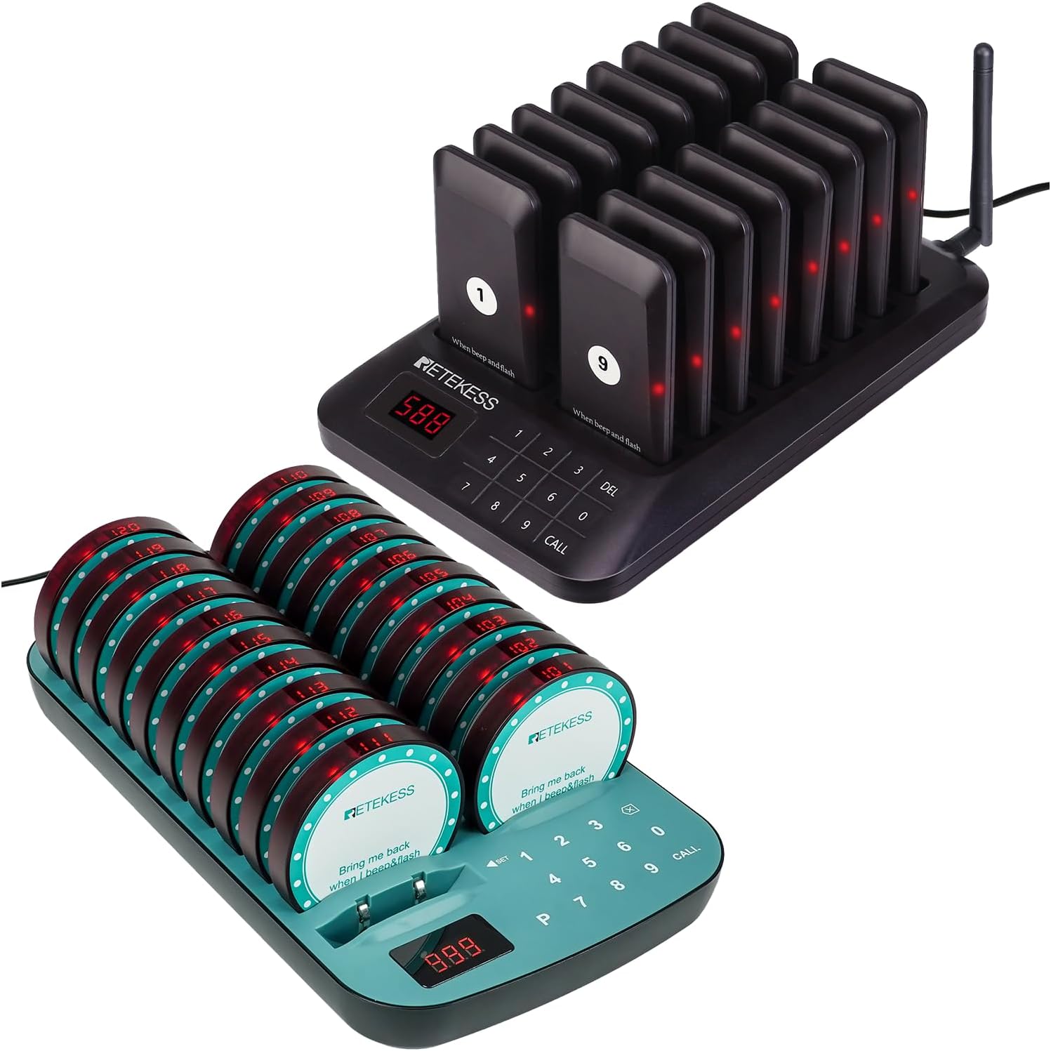 Retekess TD157 Restaurant Pager System Long Range with 16 Pagers Bundle with Retekess TD167A Restaurant Buzzer System with 20Pagers