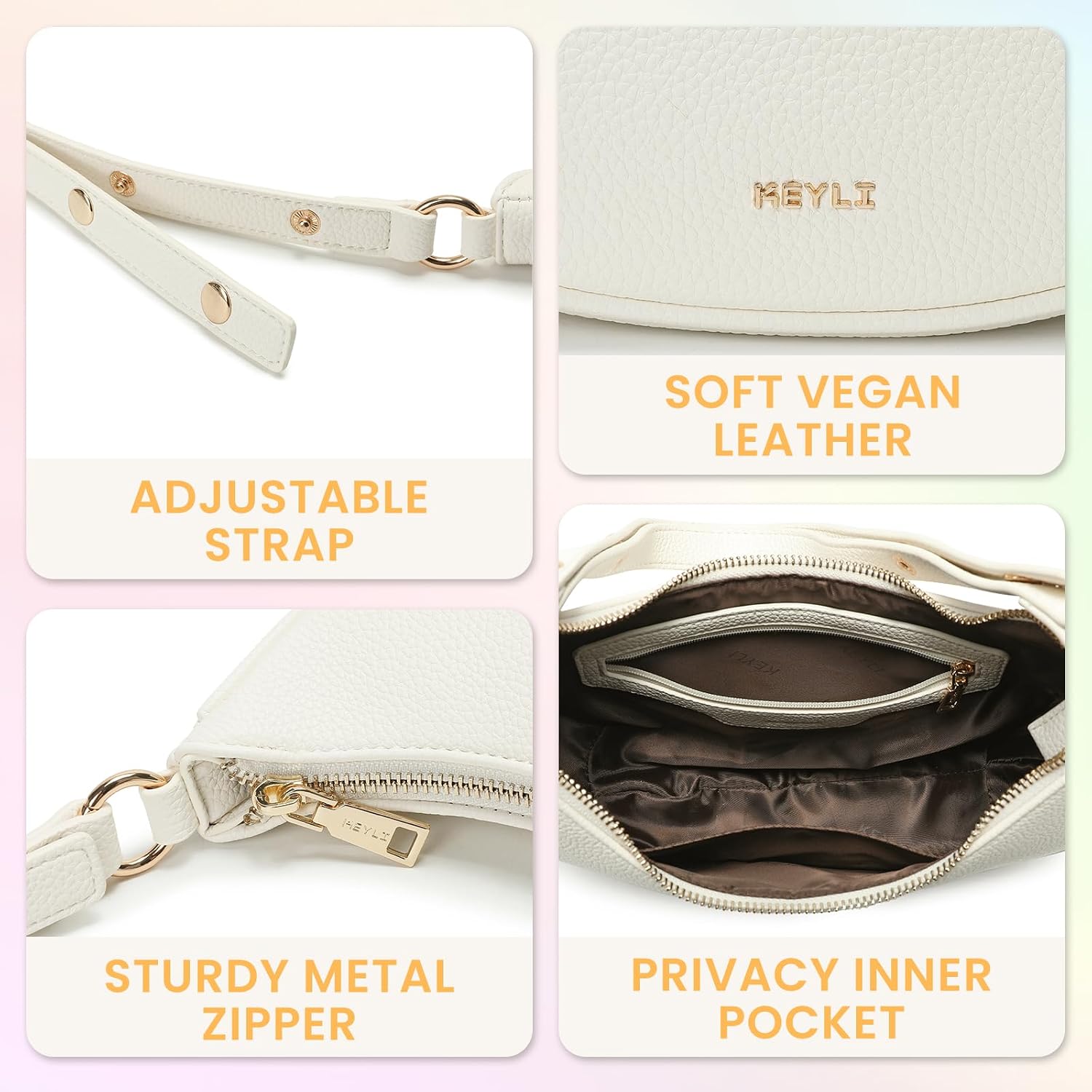 Keyli Shoulder Bag for Women Stylish Casual Clutch Purses for Women 3 Ways Adjust Strap Hobo Handbags with Zip Closure