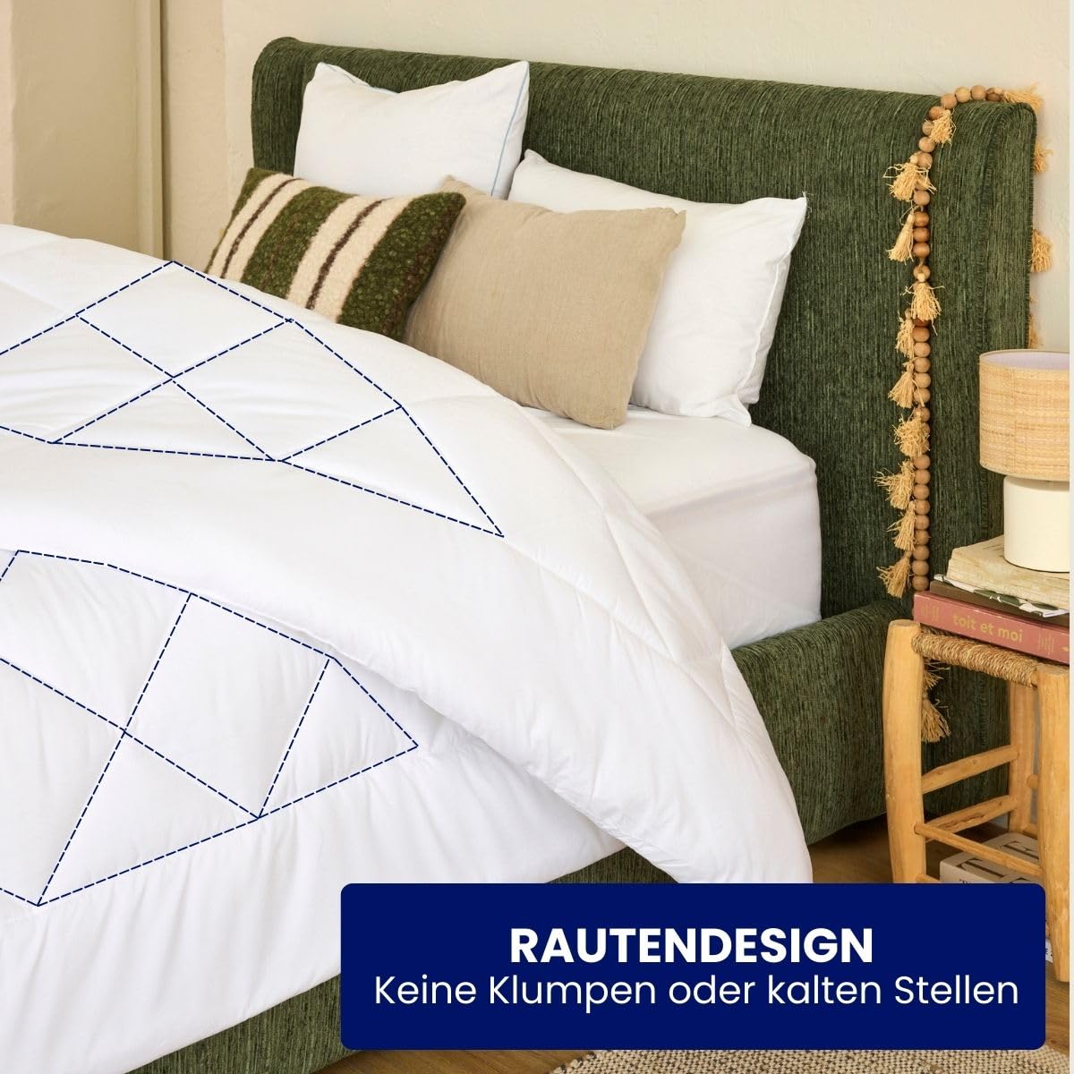 DREAMWAY Bettdecke 220x240 cm 4 Jahreszeiten – 2-teilige Steppdecke: 300gsm Ganzjahresdecke + 150gsm Sommerdecke – kombinierbar für Sommer, Winter & Übergang – Weiß