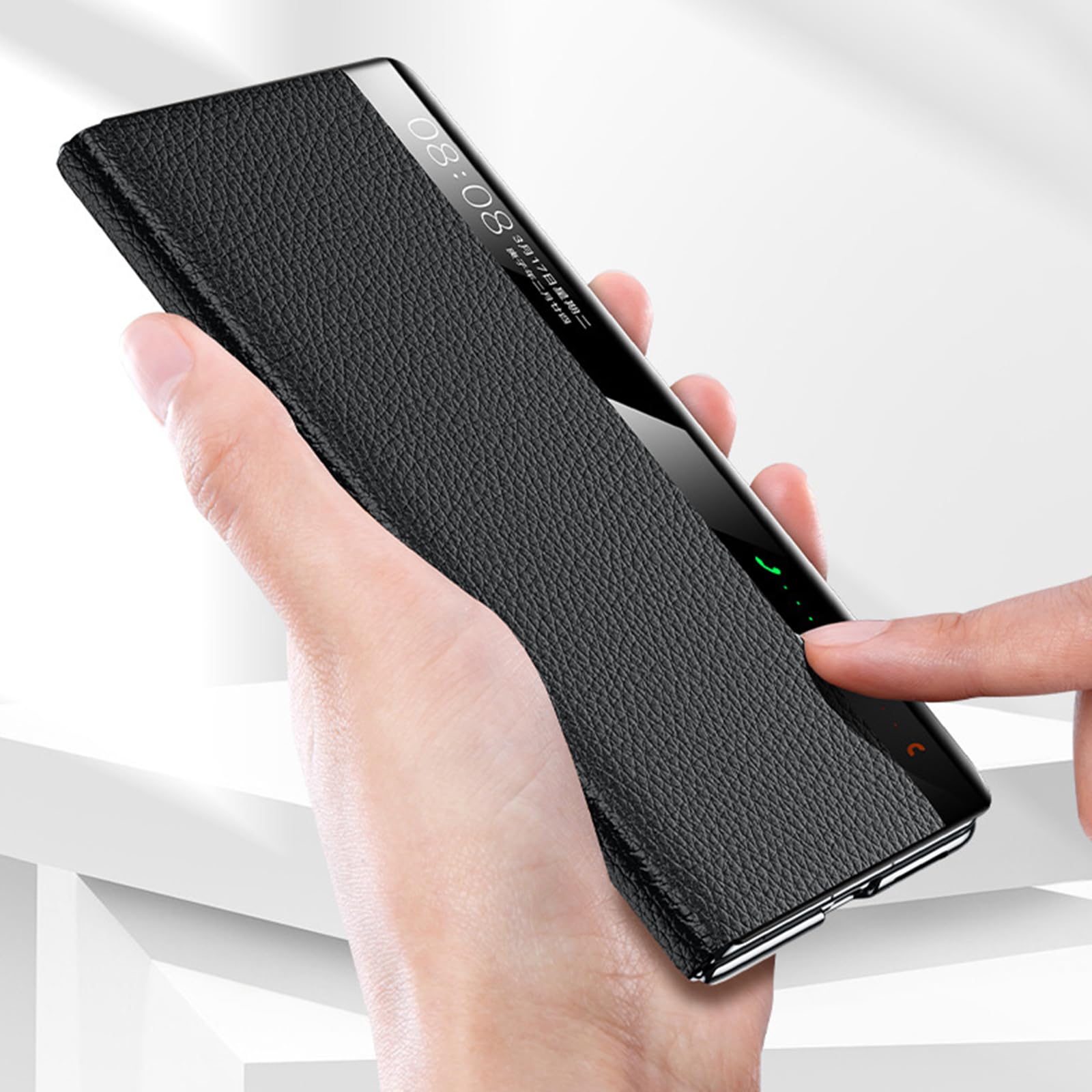 Etui z prawdziwej skóry do Huawei Mate X6, magnetyczne etui na klapę inteligentne okna Smukłe luksusowe etui biznesowe z ocynkowanym wzorem liczi, brązowe, Mate X6