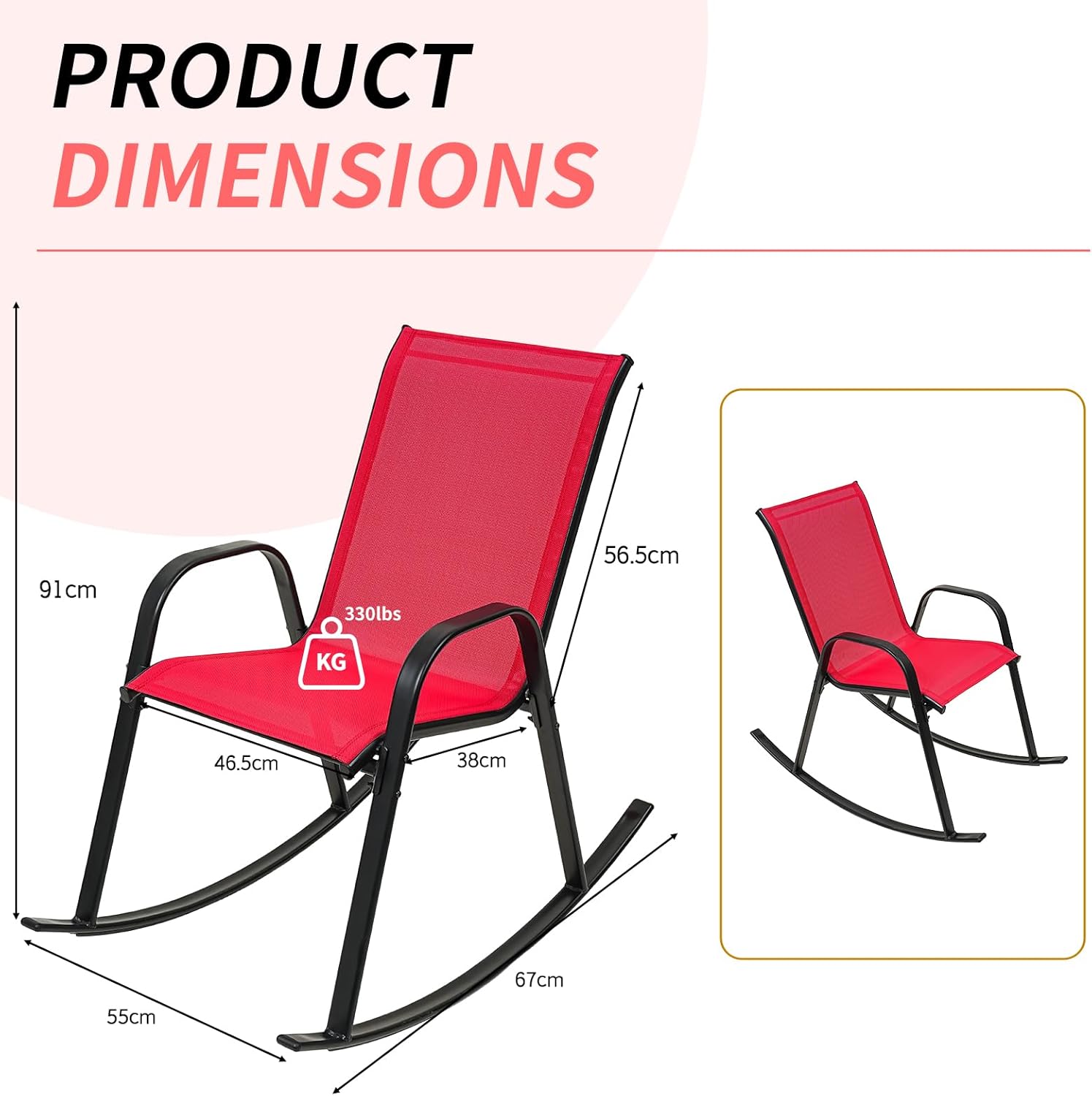 Outdoor Rocking Chairs with Backrest/Armrests-Assembly for Patio Lawn Garden Balcony Deck Camping Porch-Set of 2 (Red)