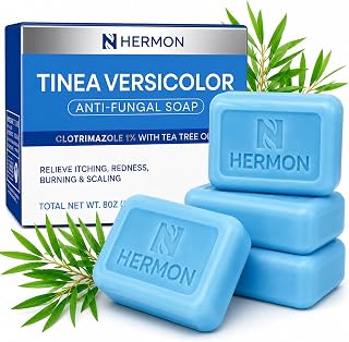 Hermon Tinea Versicolor 비누 4 바: 백선, 무좀, 조크 가려움, 백선에 대해 임상적으로 입증된 다기능 - 팩트 액션, 진정, 클렌징 및 피부 건강 회복