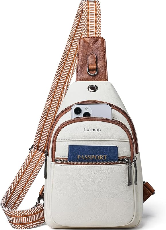 Bolso bandolera de 7L para mujer, de piel sintética, antirrobo, pequeño, informal, mochila, riñonera, bolso cruzado en el pecho, bolso impermeable, color beige y marrón