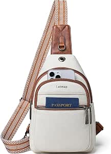 LATMAP 7L Sling Bag For Women Faux Leather Anti Theft Small Casual Daypack Backpack Fanny Pack Crossbody Chest Bags Purse Waterproof Beige Brown
