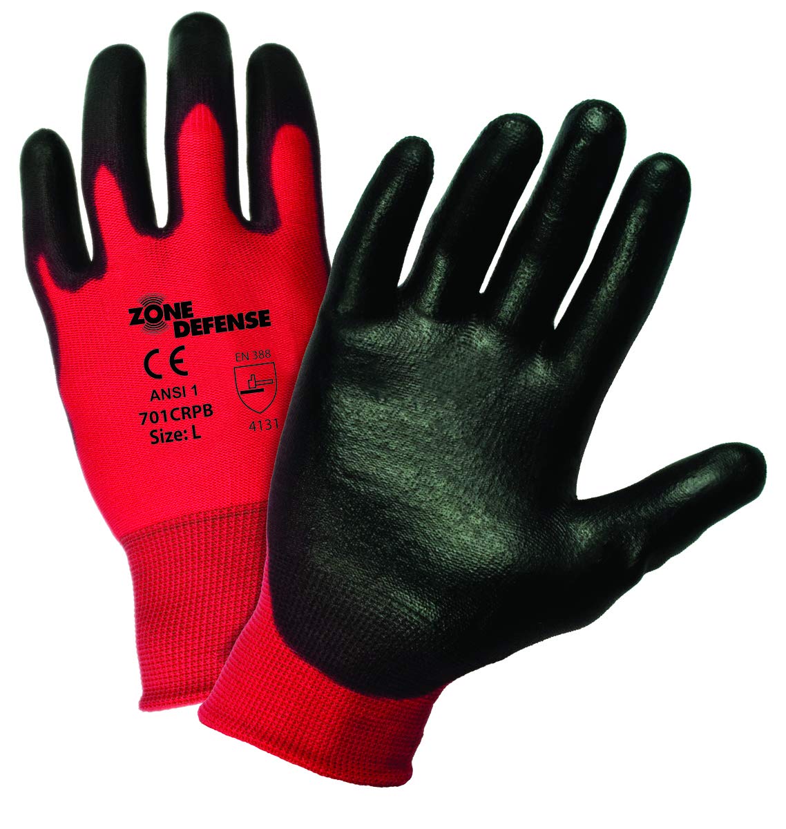 West Chester Zone Defense 701CRPB Red Nylon Gloves with Black Polyurethane Palm Coating [Pack of 12] - X-Large Safety Work Gloves