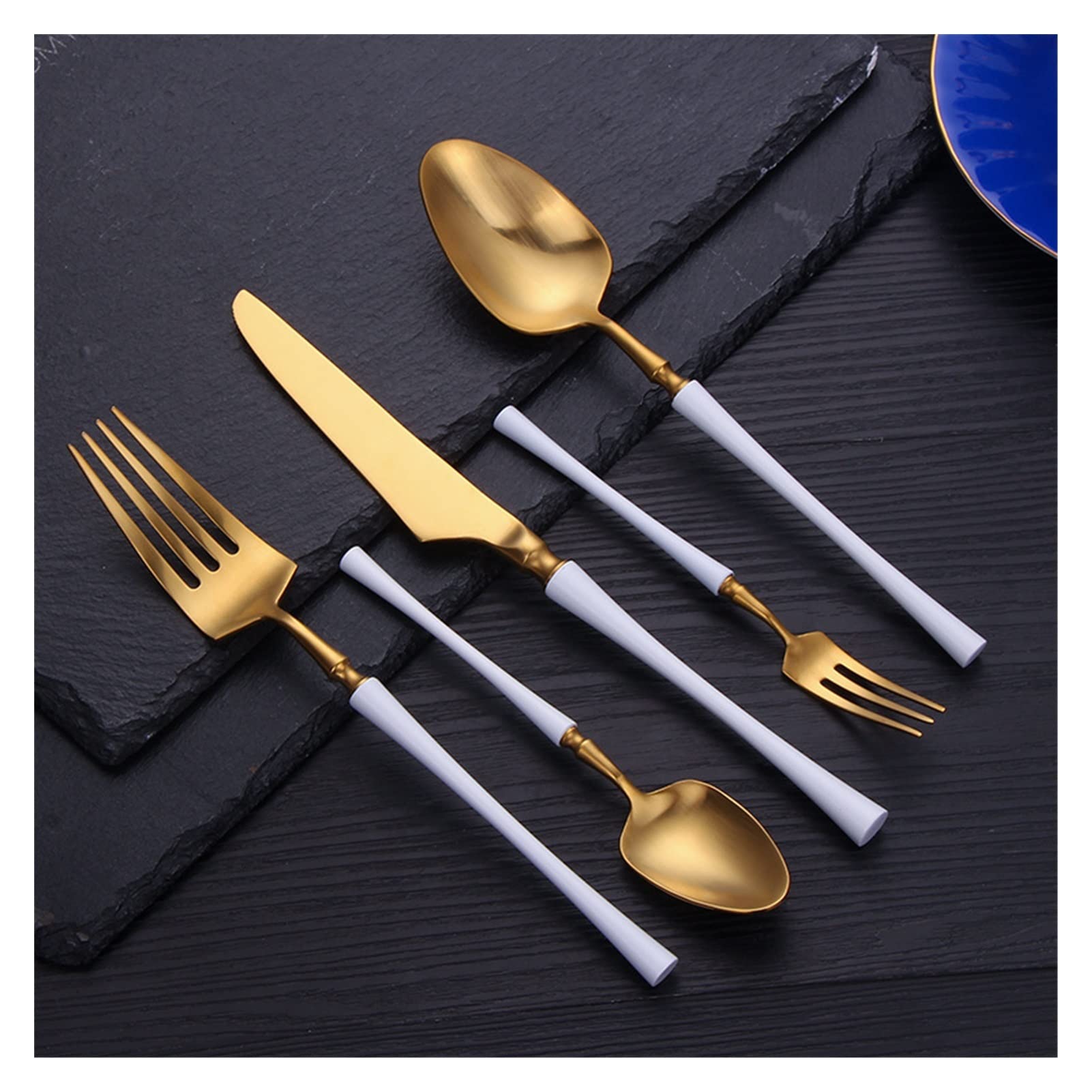 Ensemble de Couverts en Acier de fête Bleu Noir Or Ensemble de Vaisselle en argenterie Ensemble de fourchettes cuillères Couteaux en Acier Inoxydable 304 kit Exceptionnel