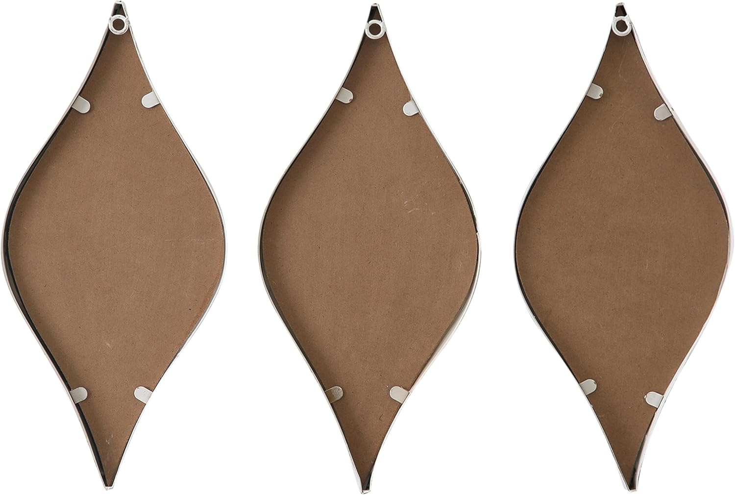 Rustic Small Tear Drop Mirror Wall Decor 6 X 15 Inch, Set of 3 Distressed White Metal Entryway Mirror, Gold Wall Mirrors Decorative for Bathroom Bedroom Living Room