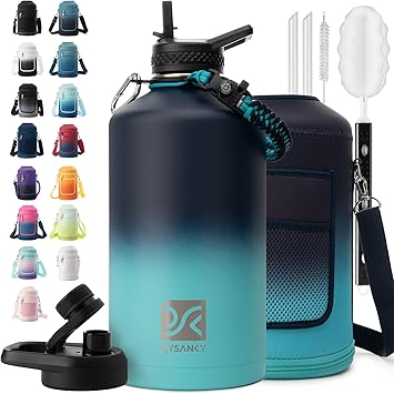 1 Gallon Water Bottle Insulated | Thickened Stainless Steel Vacuum Metal Water Jug | Portable Sports Large for Gym and Hiking with Straw, Carrier Bag, Handle Strap | BPA-Free 128 oz