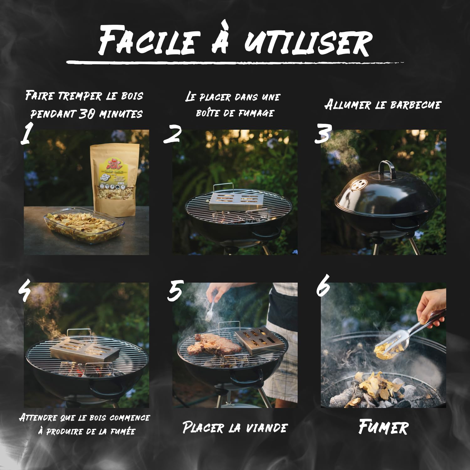 BWAY Copeaux de Fumage – Barbecues à Bois de Porc, Poisson, Fruits et Légumes – Bois de Fumage aux Arômes d’Olivier, Orange, Amandier, Citron, Noyer et Chêne (6×1 L)